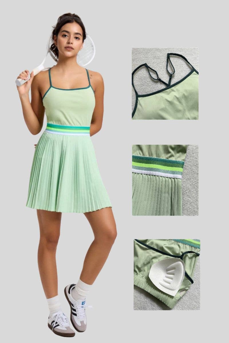 Light Green Tennis badminton quick-drying pleated dress with bra suspend for wholesale on Faire3