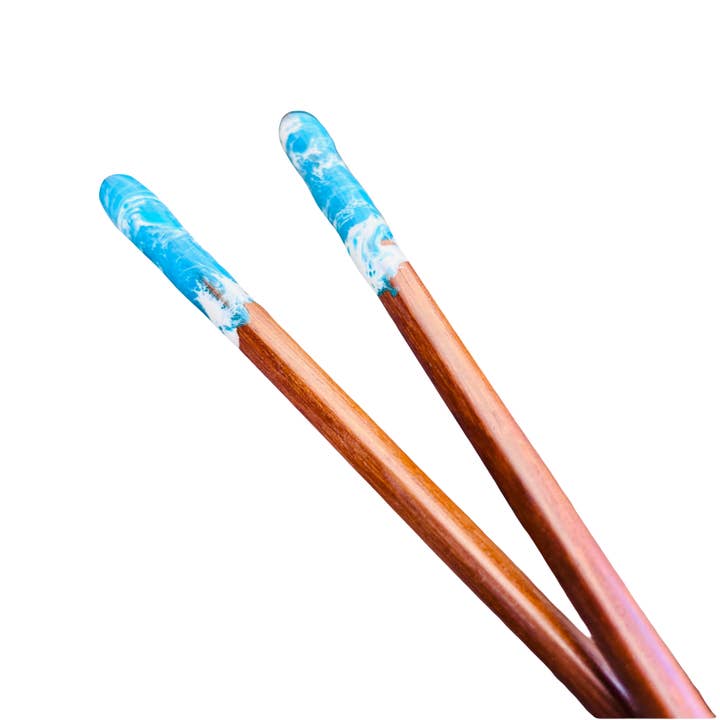 Blue ocean bamboo chopsticks- dark brown wood gift for wholesale by Two Seas Arts LLC
