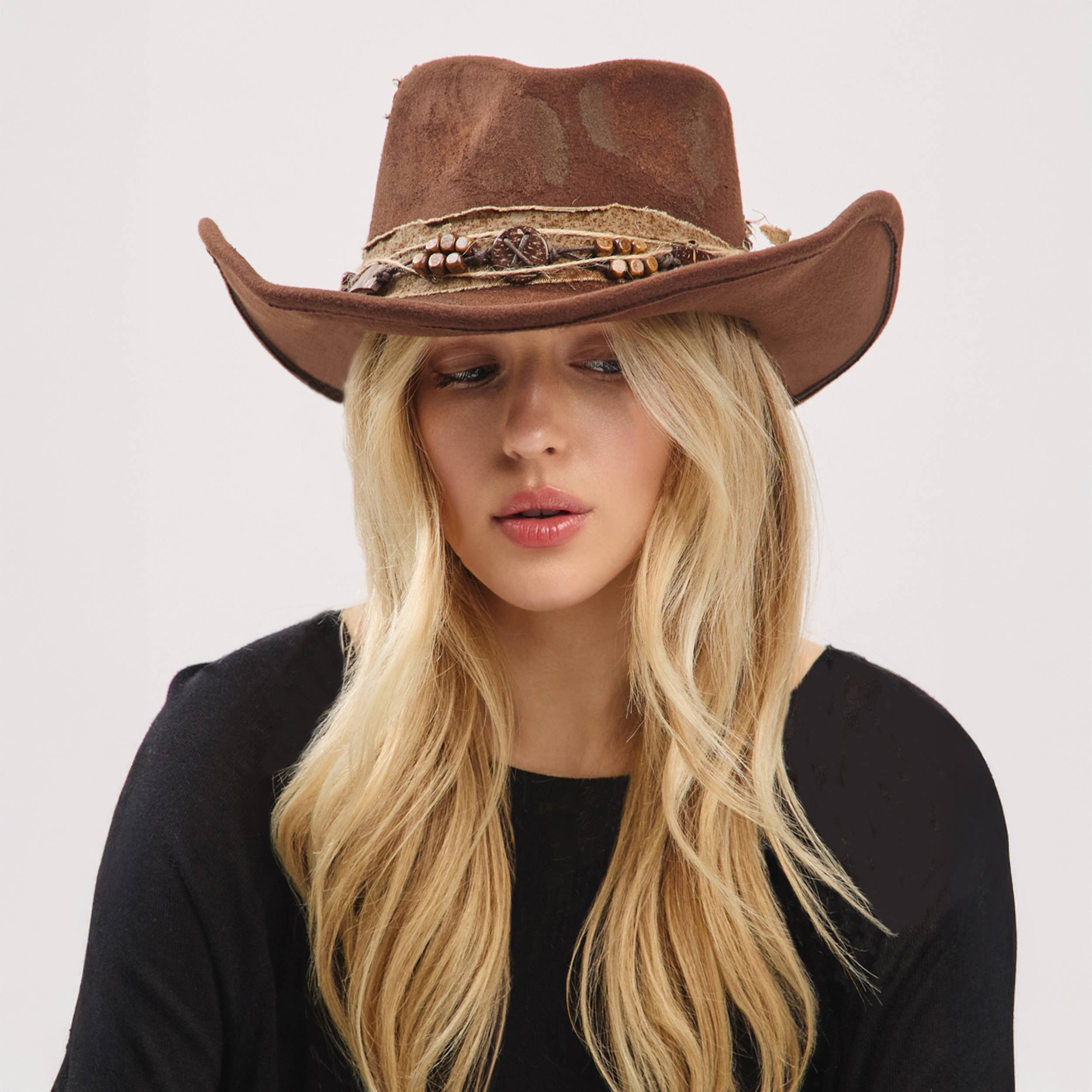 Hana - Wholesale Cowboy Hat - Women's - Rustic Cowgirl with Feather Fedora Hat4
