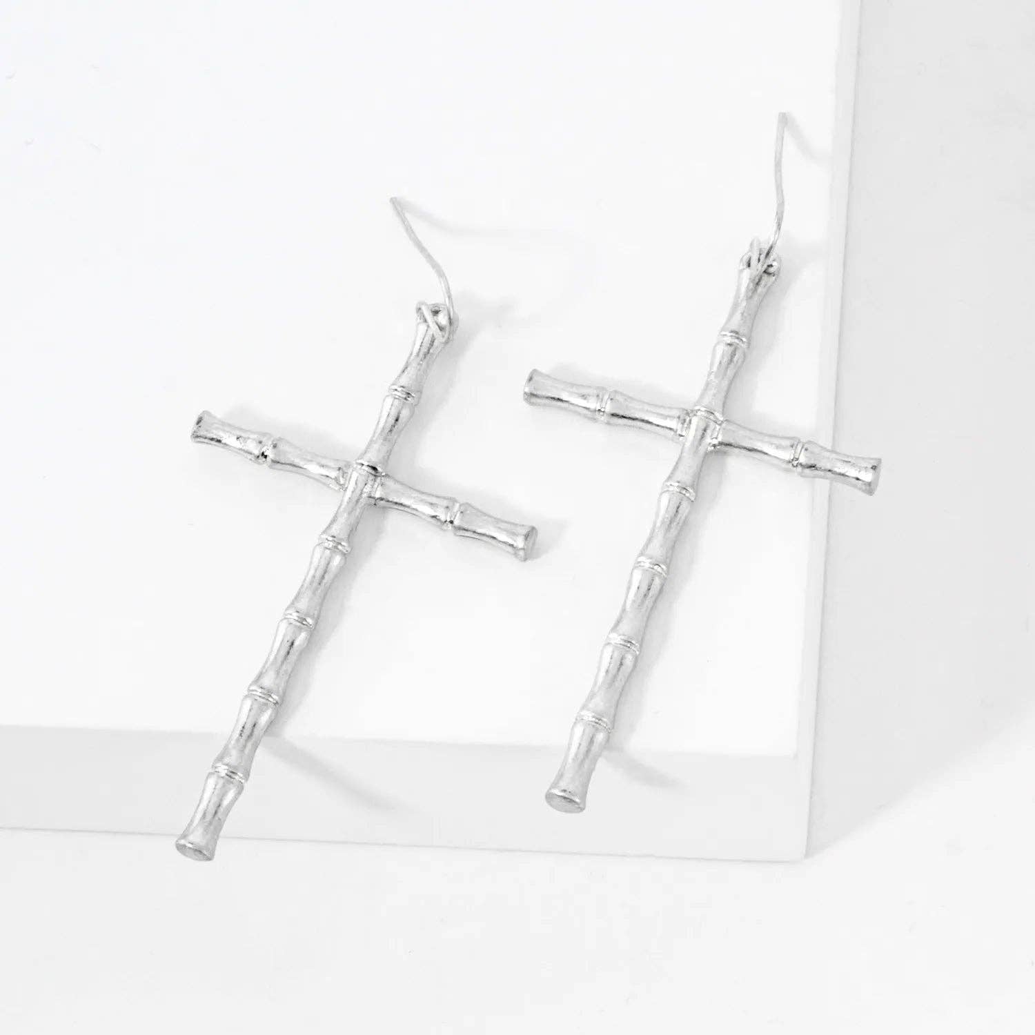 Wild Honey - Wholesale Dangle Earrings - Bamboo-Texture Metal Cross Dangle Earrings0