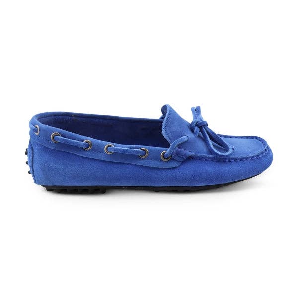 Loafers with rubber pads in electric blue suede for wholesale by Otisopse