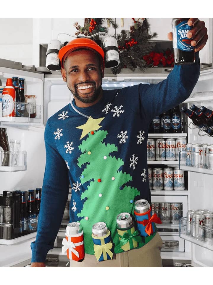 Tipsy Elves - Wholesale Knit Sweater - Men's - Christmas Tree Beer Holder - Men's Ugly Christmas Sweater4
