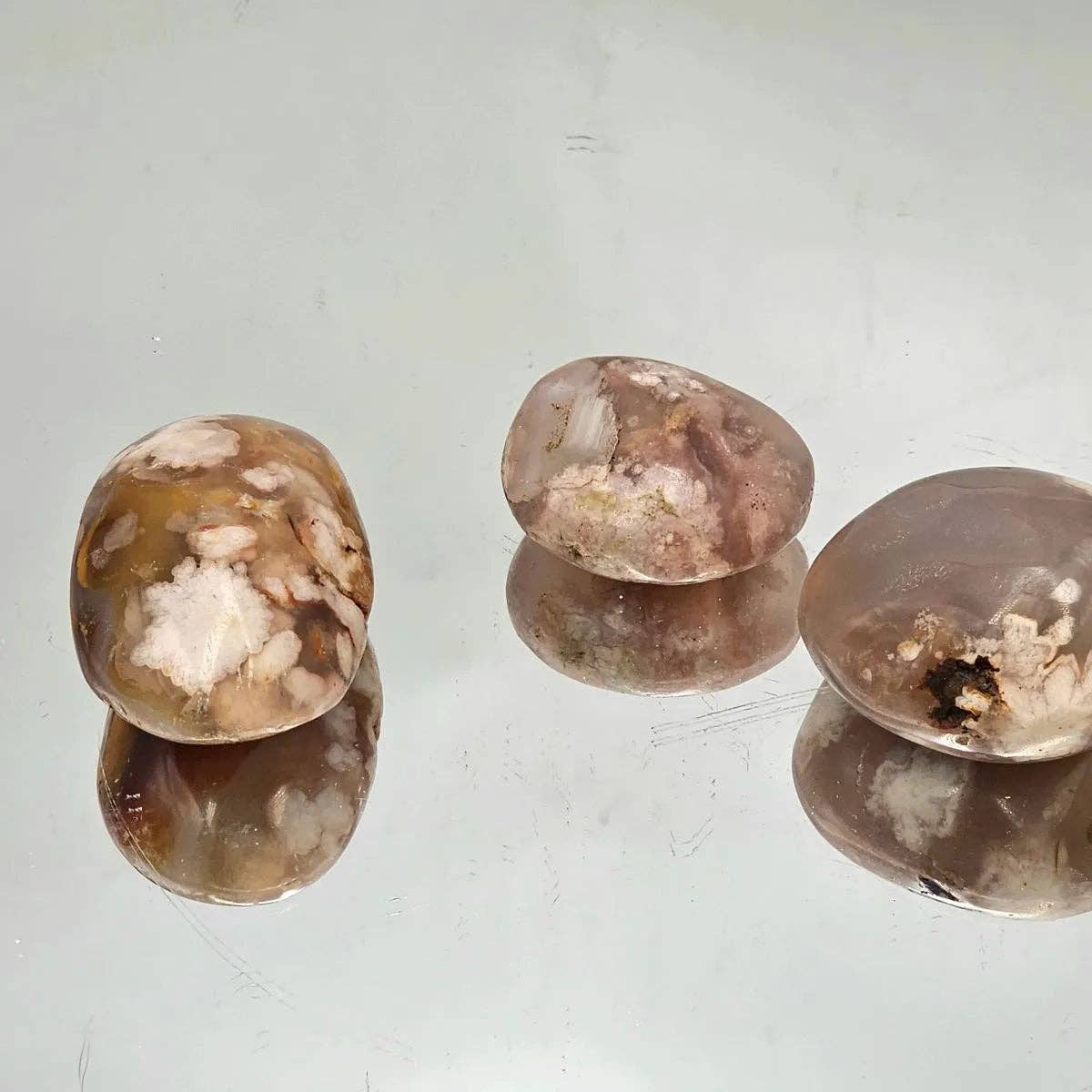 Distinction Crystals - Wholesale Spiritual Stone/Crystal - 3 X Flower Agate Crystal Palmstones0