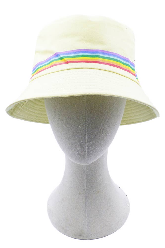 Hana - Wholesale Bucket Hat - Women's - Rainbow Trim Solid Bucket Hat1