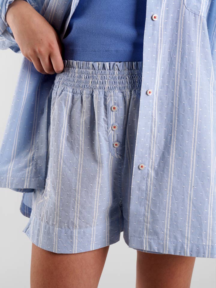 Glacier Blå Lomandra stribede etisk-bomuld pyjamasshorts - Glacier Blue for engroshandel på Faire2