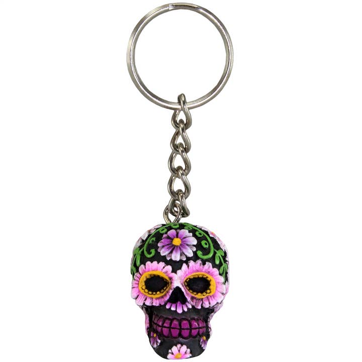 Sugar Skull Keyring Purple Daisy - SCC70 for wholesale by World Buyers