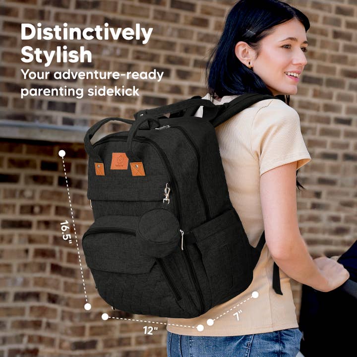 Trendy Black KeaBabies Rove Diaper Backpack for wholesale on Faire