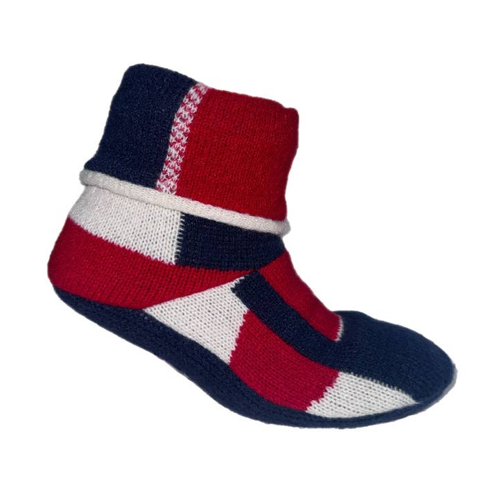 Chaussons confortables patchwork rouges pour homme pour la vente par Urban Knit Slipper Socks & Gifts