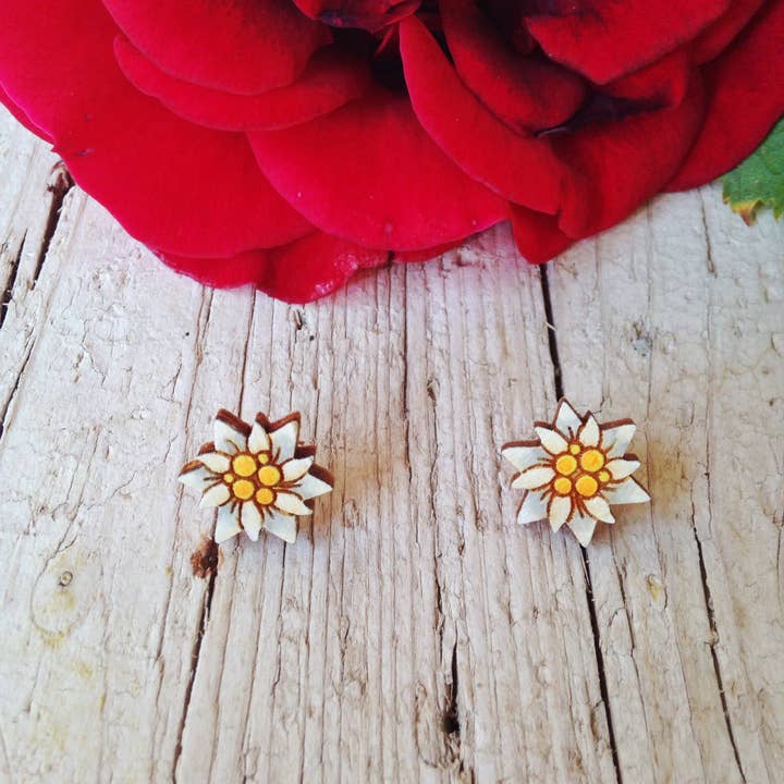 Daffodil - Wholesale Stud/Post Earrings - Wooden Edelweiss Earrings
