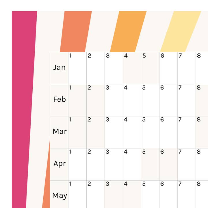 Horizontal 2025 Paper Wall Planner | Rainbow Burst for wholesale by Journal Junkies