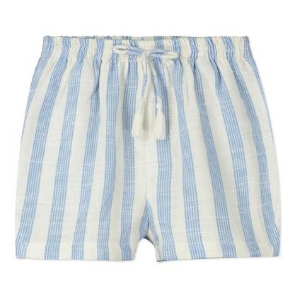 Blue and white stripe shorts for wholesale by Poppet & Fox