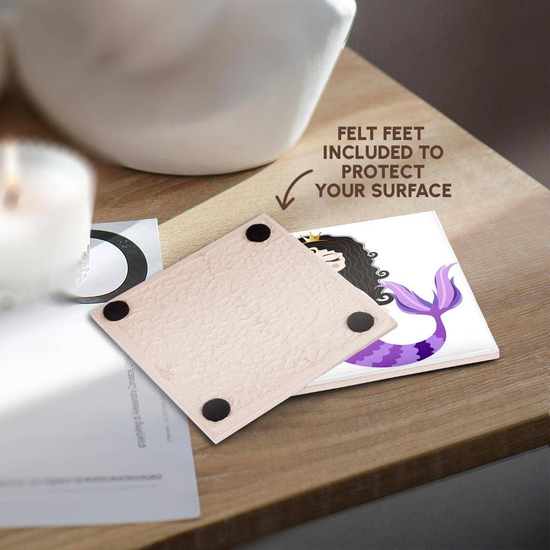 3dRose – wholesale Underlägg – 3dRose, Söt Brunett Lila Sjöjungfru Illustration, Glasunderlägg3