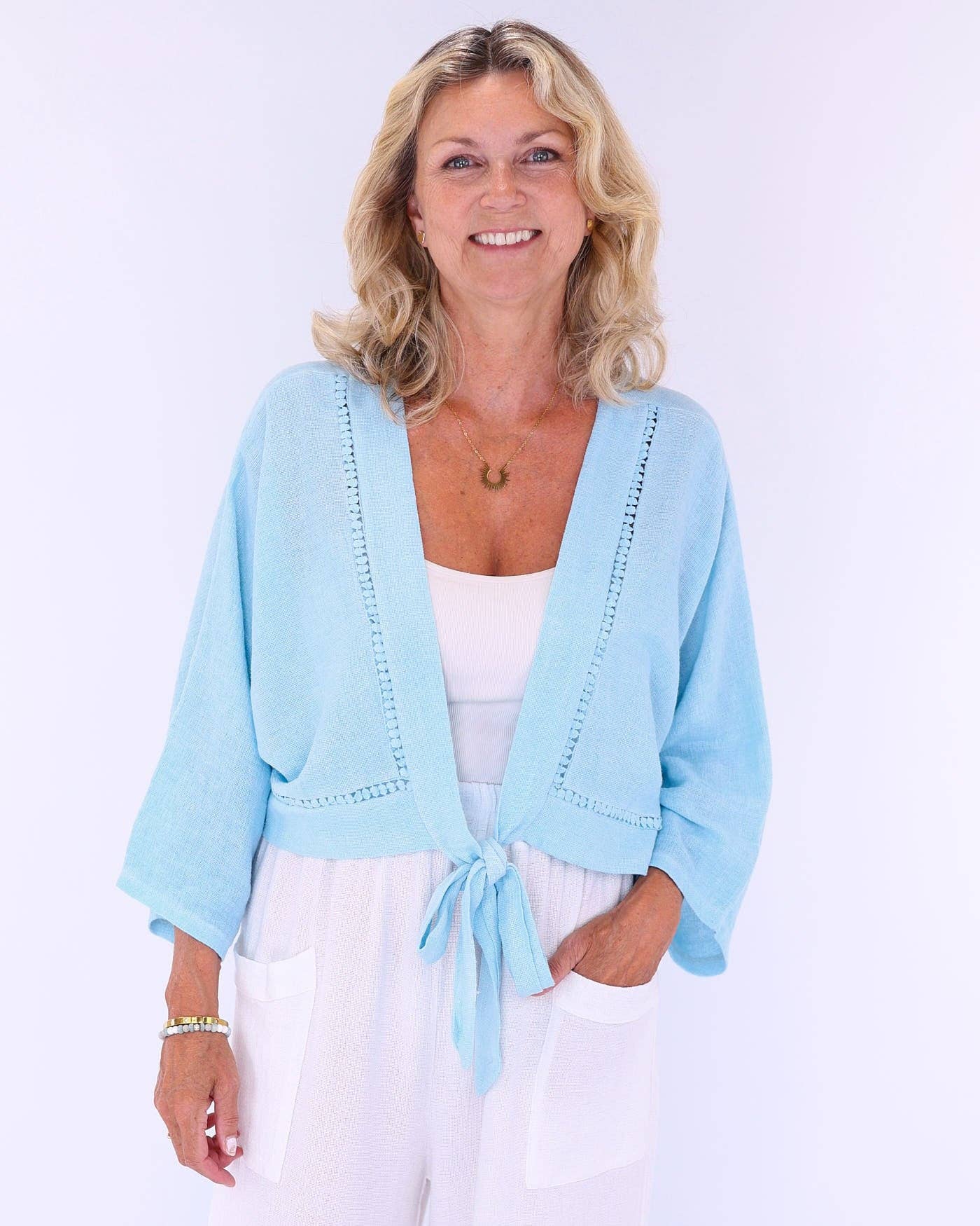 Cadenza Italy Ltd - Wholesale Jacket - Women's - Linen and Cotton Blend Tie Front Jacket11