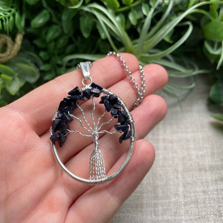 Copper Ashes - Vente Colliers à pendentif - Collier Arbre de vie en grès bleu1