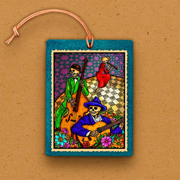 Adorno de Madera Hecho a Mano - Día de los Muertos - Músicos para venta al por mayor de The Kaleidoscope Designs