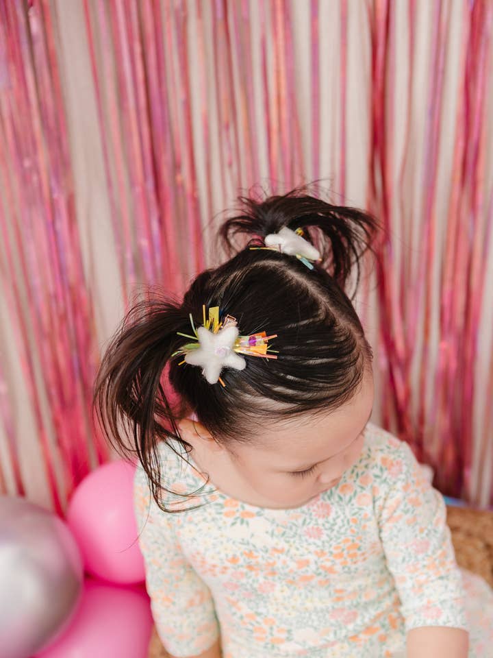 Hvid paillet stjerne lametta grisehale klip sæt for engroshandel hos Evie Pearl Handmade LLC