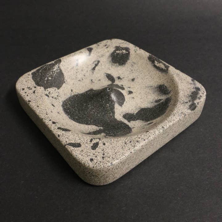 White+Black Polished Concrete Incense Holder for wholesale by Ritual Concrete + Goods