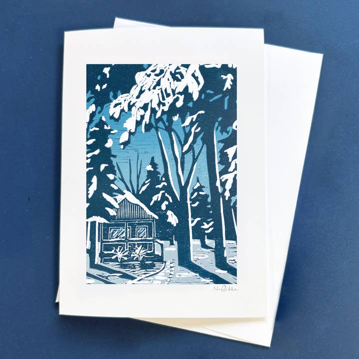 Nan Onkka Prints – Engroshandel Hverdagshilsen kort – Winter Cabin lykønskning2