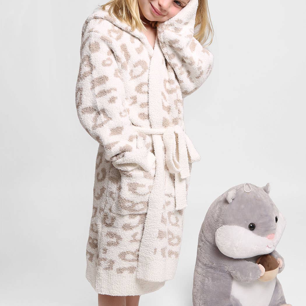 Fashion City - Vente Peignoir – enfant - Peignoir à capuche doux de luxe imprimé léopard pour enfant15