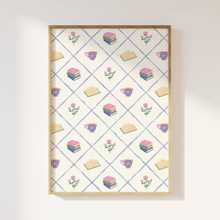 Bookish Pattern Print for wholesale by April Lane Art