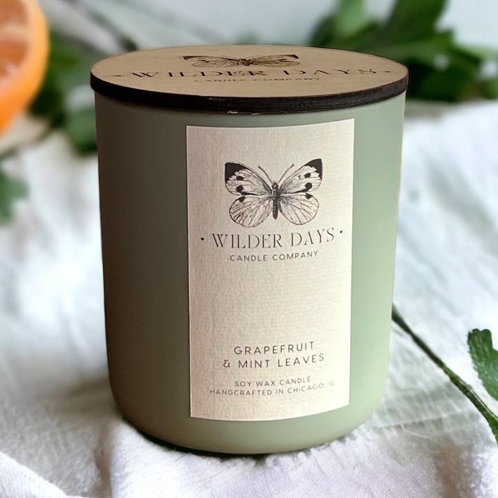 Grapefruit & Mint Leaves X Wood Wick Soy Candle for wholesale by Wilder Days Candle Company