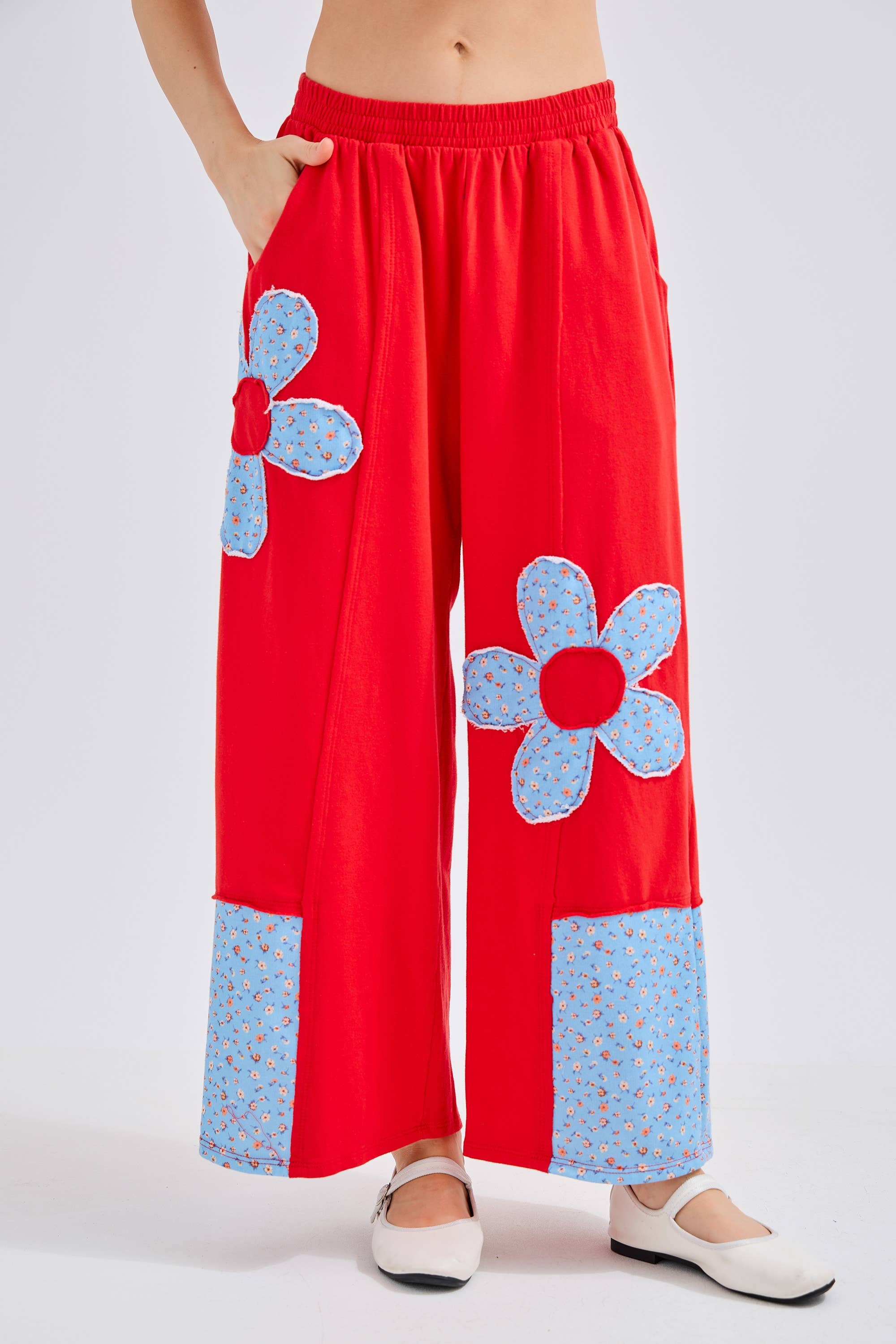 J.Her - Vente Pantalon – femme - Pantalon en molleton de coton avec patchs de fleurs HP65114