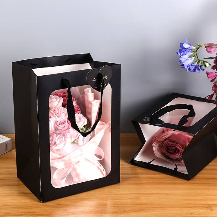 ByHome - Wholesale Gift Bag - All Black Transparent Window Paper Gift Bag with Tag1
