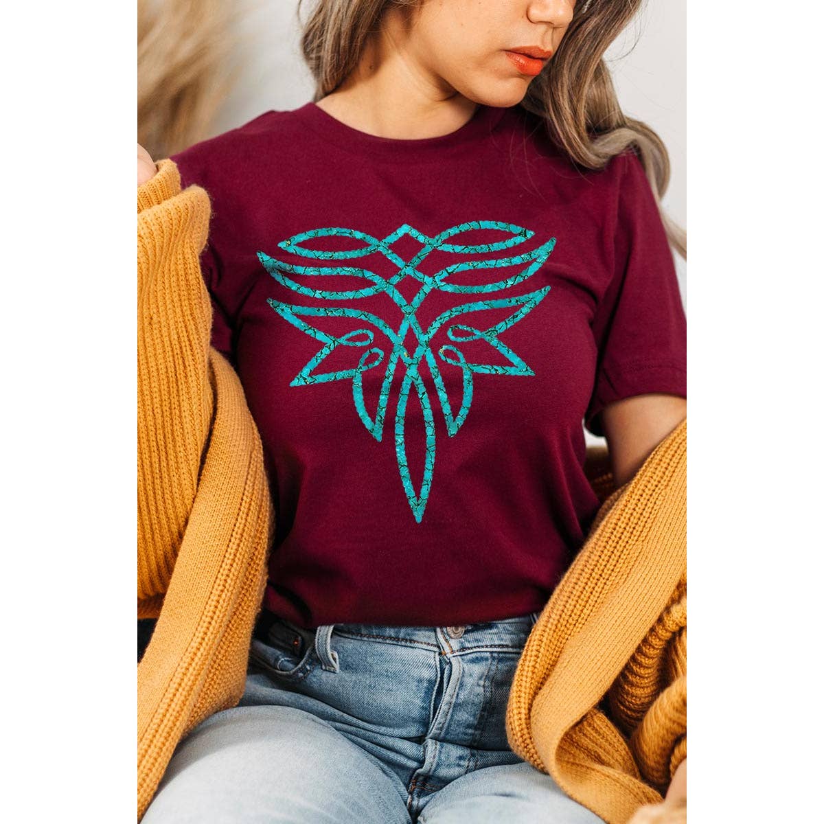 COLORBEAR - Vente T-shirt à imprimés – femme - T-shirts graphiques turquoises au point de botte - Mélange chiné noir9