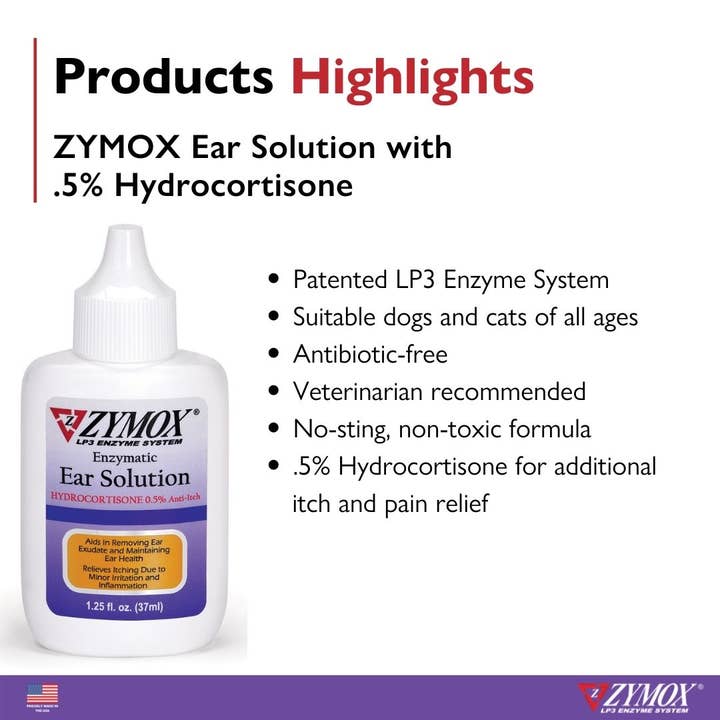 Pet Palette Distribution - Wholesale Pet Cleaning Supplies - Zymox Ear Solution w/ .5% hydrocortisone - 1.25 oz. bottle1