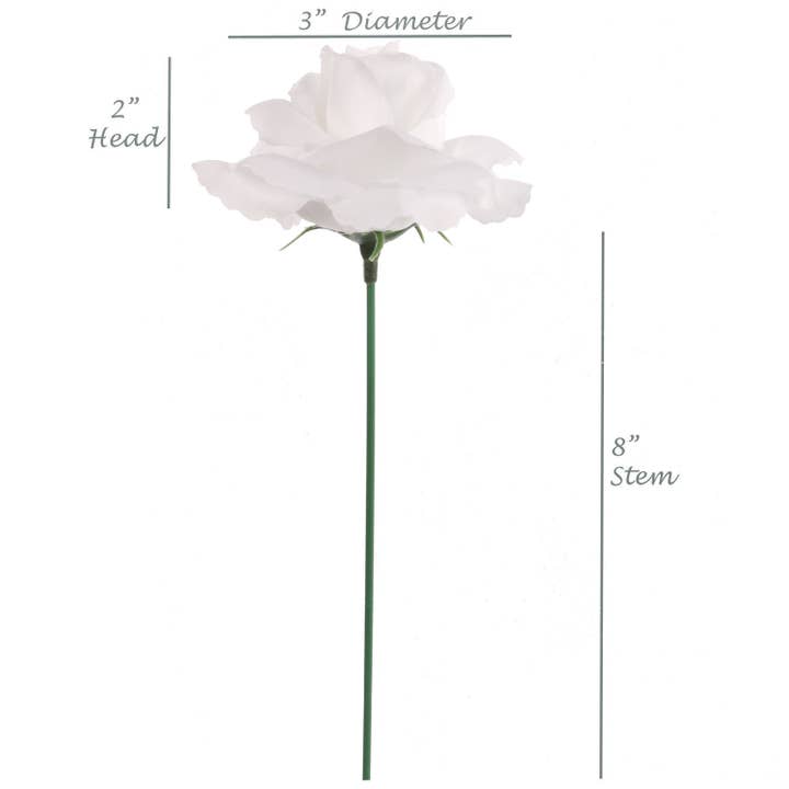 Larksilk - Wholesale Artificial flowers - 100-Pack: Soft White Silk Rose Picks, 8" Stems, 3" Wide5