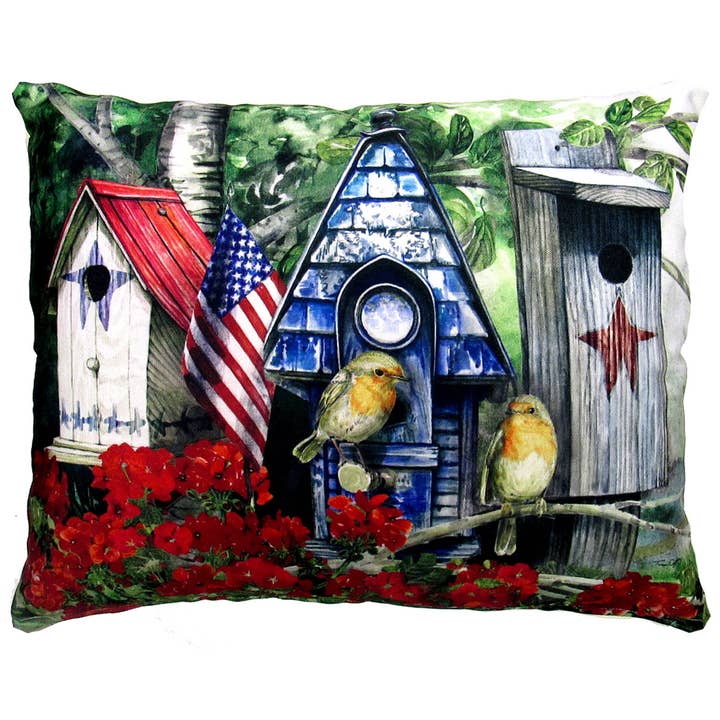 Pillow - Americana Birdhouses - indoor / outdoor cushion for wholesale by Magnolia Casual