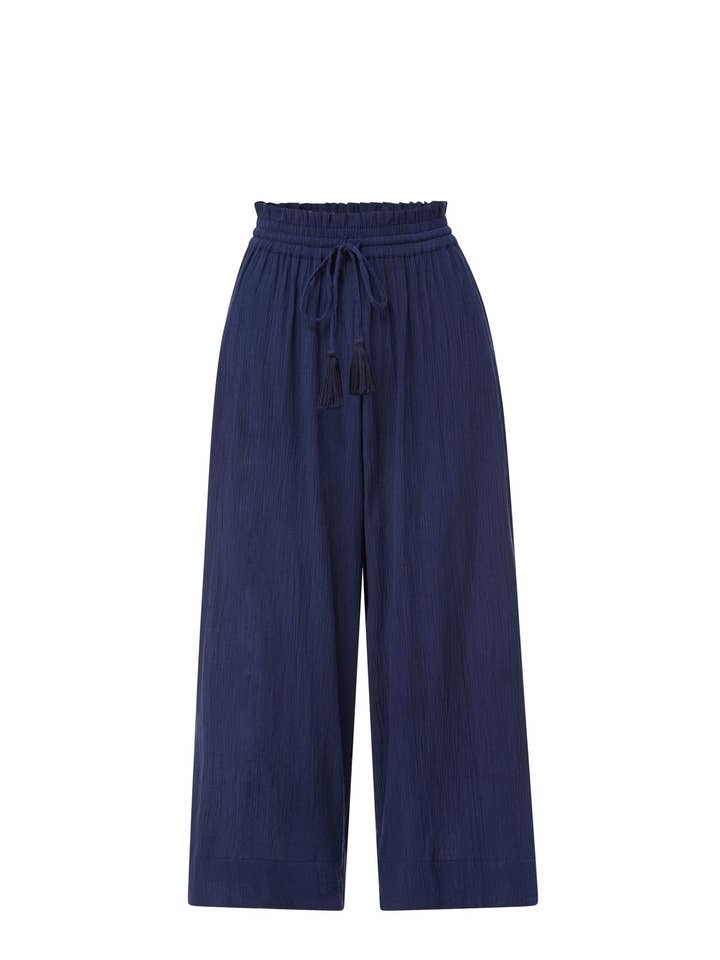 Pantalon bleu marine à cordon en coton mélangé *Brooke* pour la vente par Change of Scenery