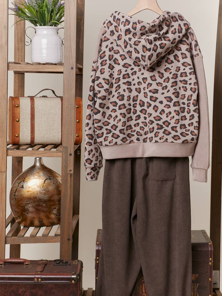 Mello. - Vente Sweat à capuche – femme - Sweat-shirt zippé à capuche avec imprimé léopard16