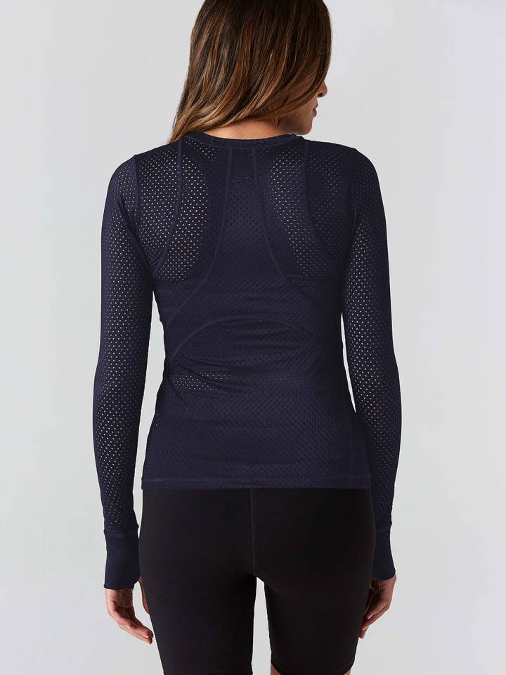 Track Me Down Navy Mesh Top for wholesale by 925fit