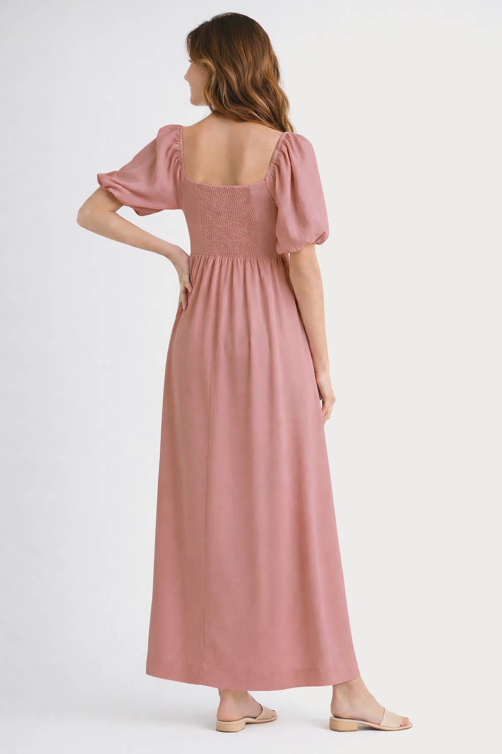 Endless Blu - Wholesale Dress - Women's - ND0084  Square Neck Puff-Sleeve Maxi Dress7