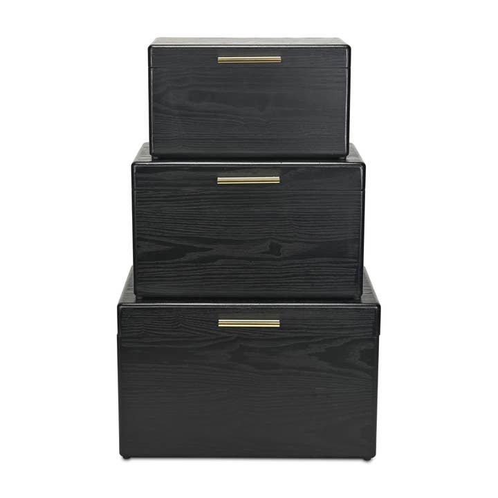 Cheungs Home Decor - Wholesale Trunk - Sable Set of 3 Trunks with Gold Handles6