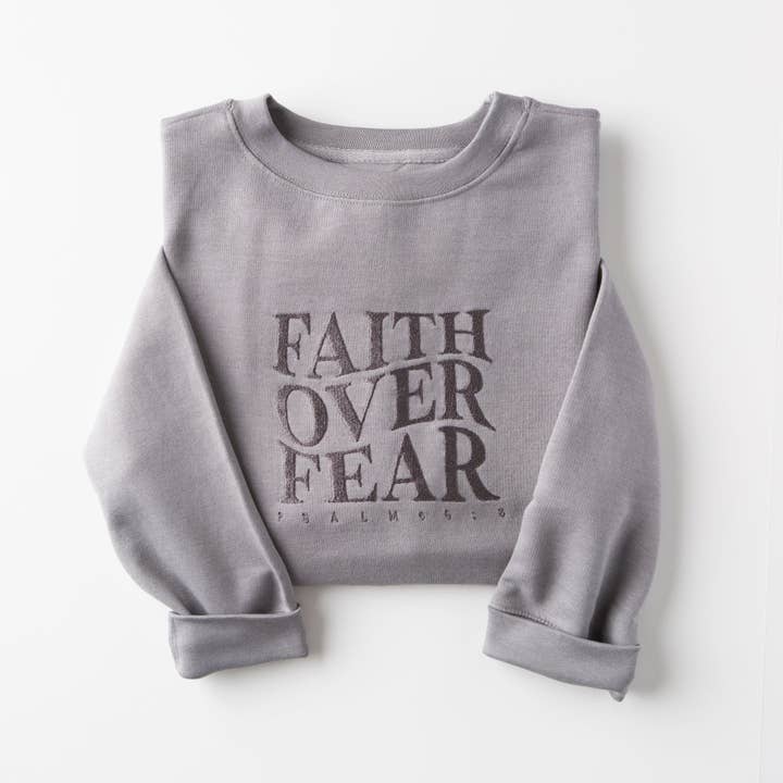 Heather Storm Embroidered Faith Over Fear Sweatshirt for wholesale on Faire
