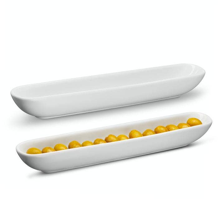Kook - Wholesale Serving Tray - Kook Ceramic Olive Boat Tray, White, 12 in, Set of 23