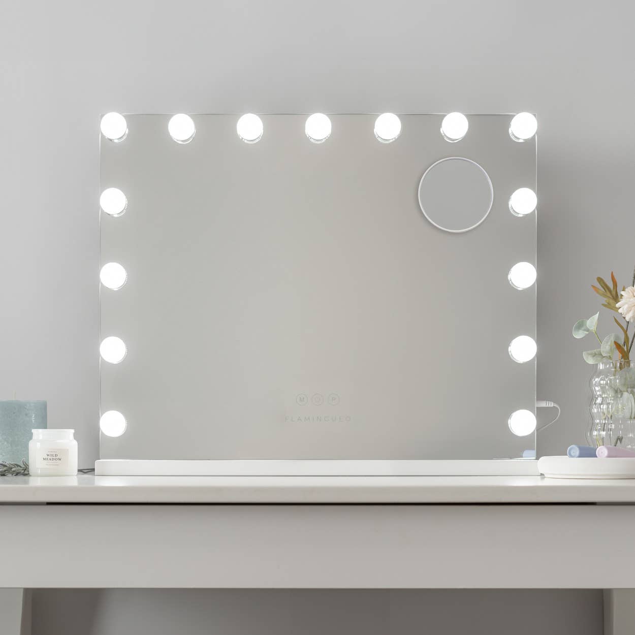 Flamingueo - Vente Miroir de courtoisie - Miroir avec 15 lampes LED Hollywood et trois modes d'éclairage5