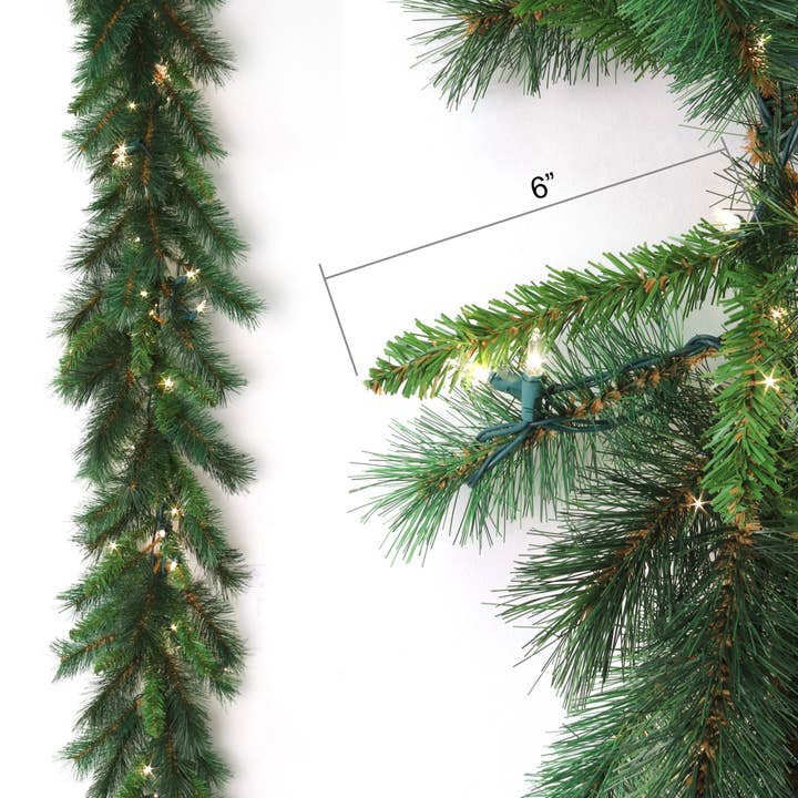 Larksilk - Wholesale Bunting/Garland - 9' Pre-Lit Majestic Pine Christmas Garland, 160 Faux Tips