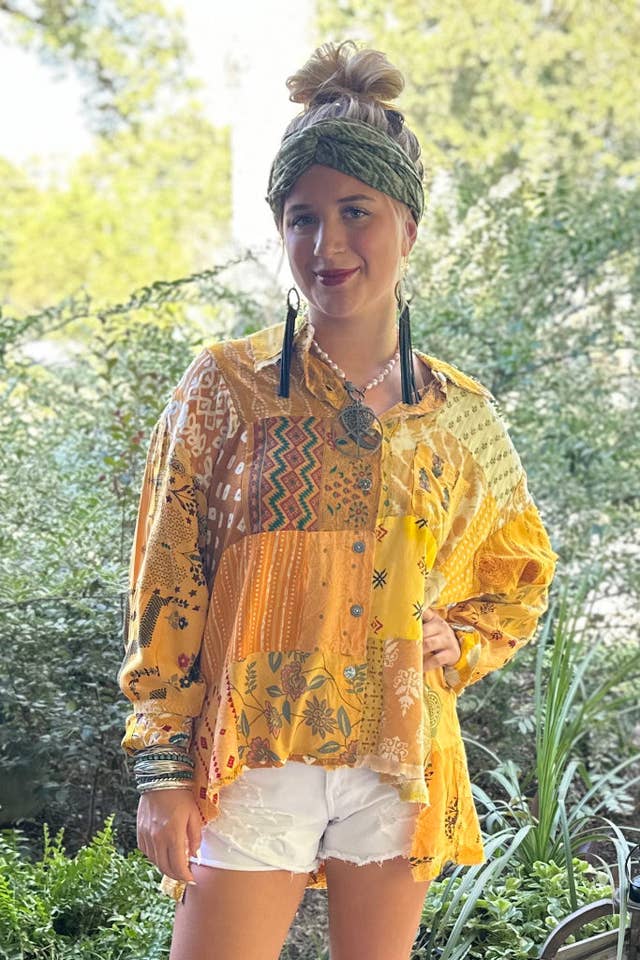 Jaded Gypsy - Vente Chemise à col boutonné – femme - Top en patchwork Sunrise - Sunshine JG-1522