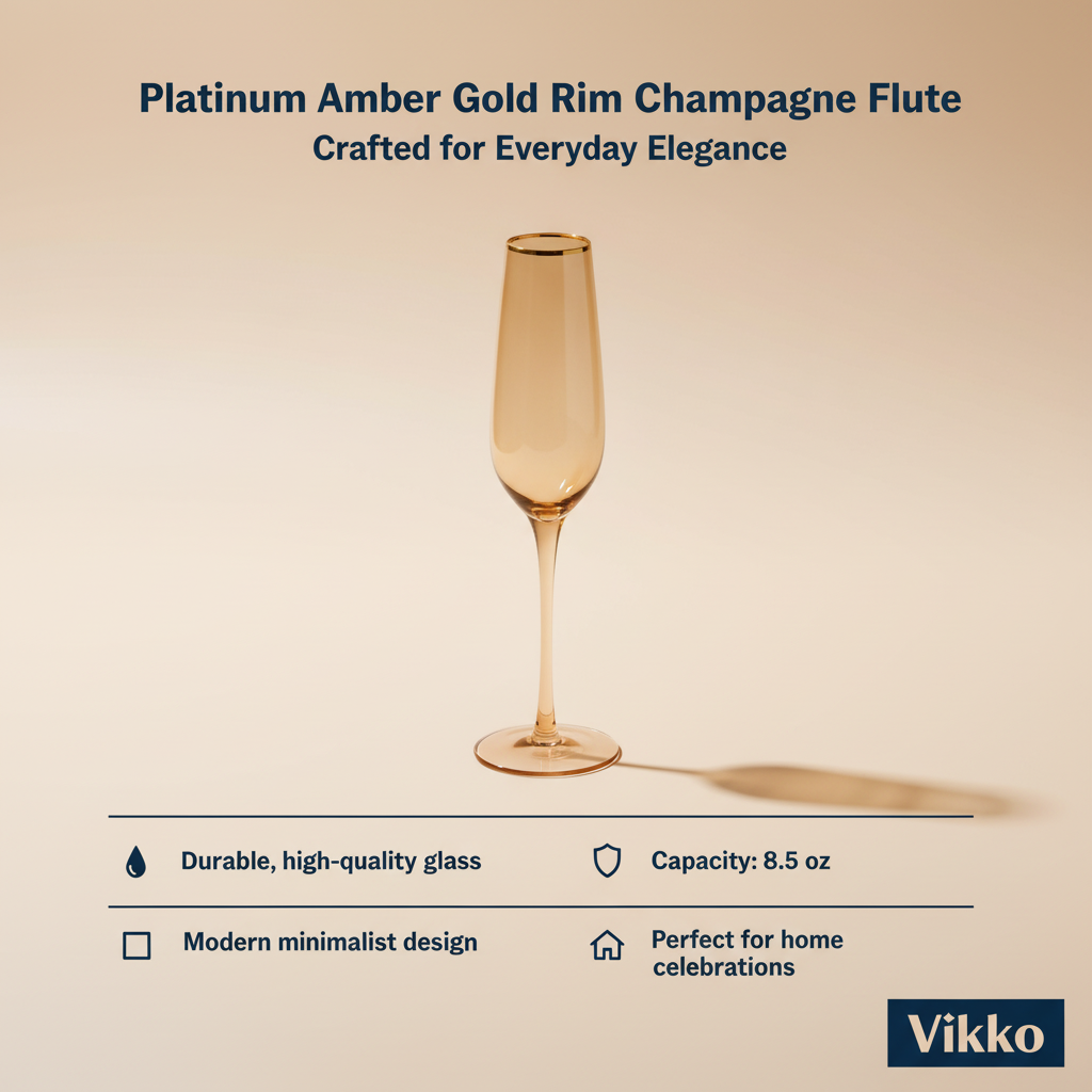 Kadra Kitchenware - Wholesale Champagne Flute - Vikko Decor Platinum Amber Gold Rim Champagne Flute 8.5 oz3