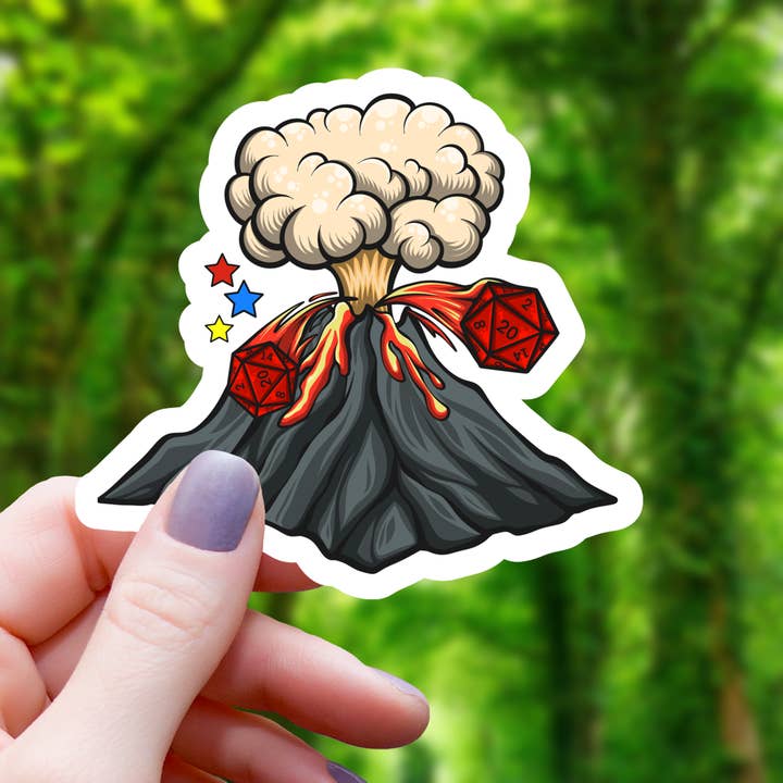 Polyhedral Dice Volcano Sticker - 3" for wholesale by Mimic Gaming Co