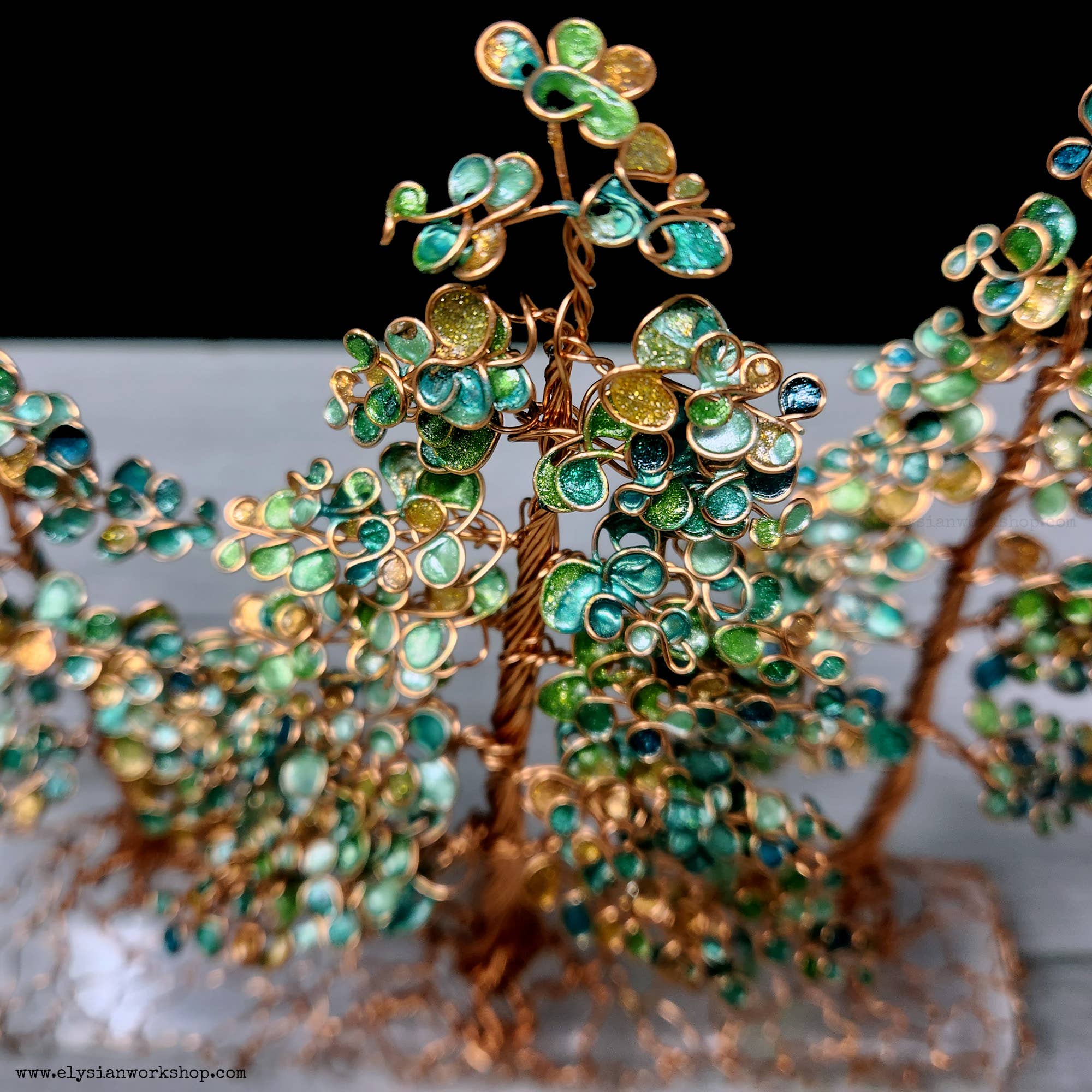 Elysian Workshop - Wholesale Sculpture - Copper Wire Autumn Forest Sculpture on Selenite Crystal1