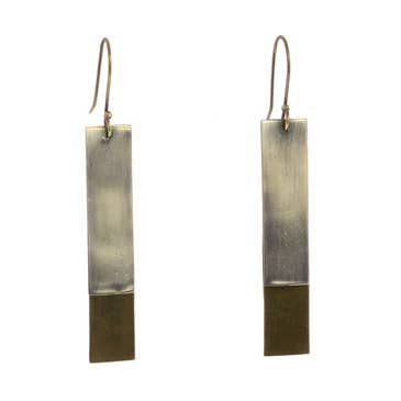 Halley Earrings - Rectangle, Brass & Silver - Brass for wholesale by HomArt