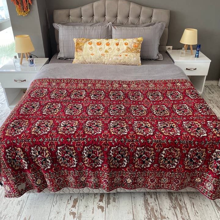 Rustic Remnents - Wholesale Bedding Blanket - Rustic Decor Red Vintage Rare Velvet Colorful Cherub