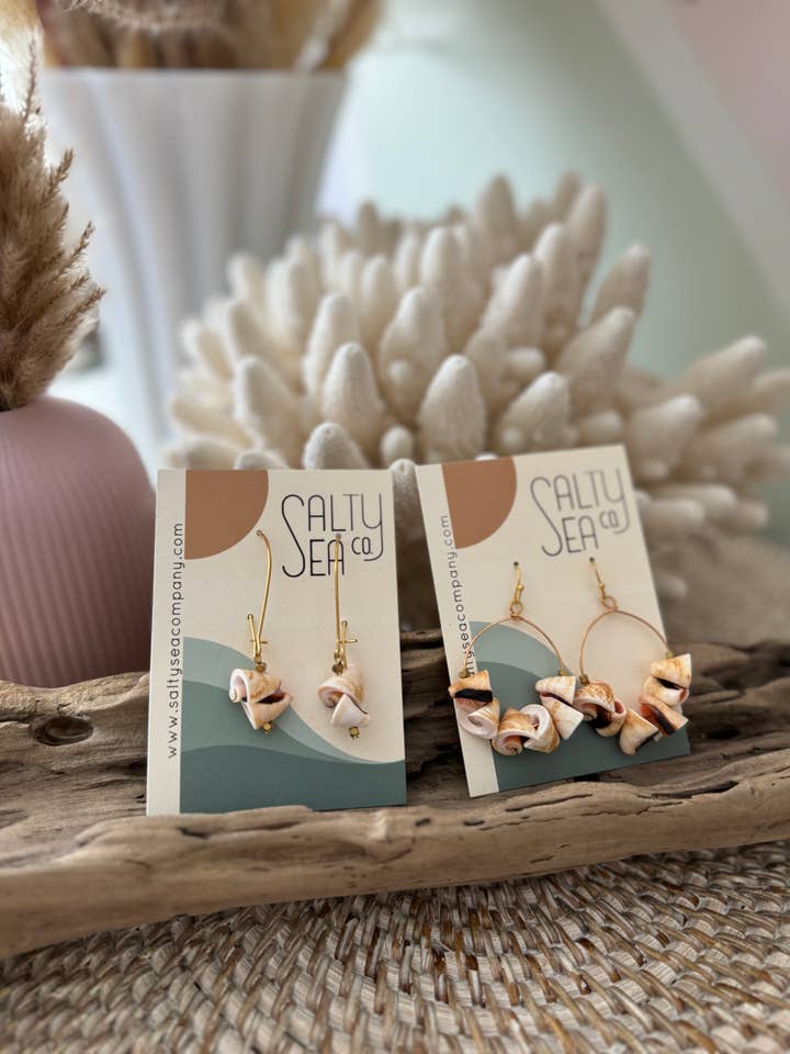 Botswana Cut Shell Drop & Hoop Earrings - Set of 2 for wholesale by Salty Sea Company