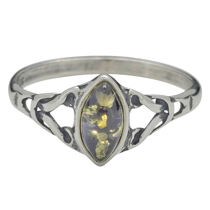 Bague en argent sterling avec ambre verte pour la vente par Amberman