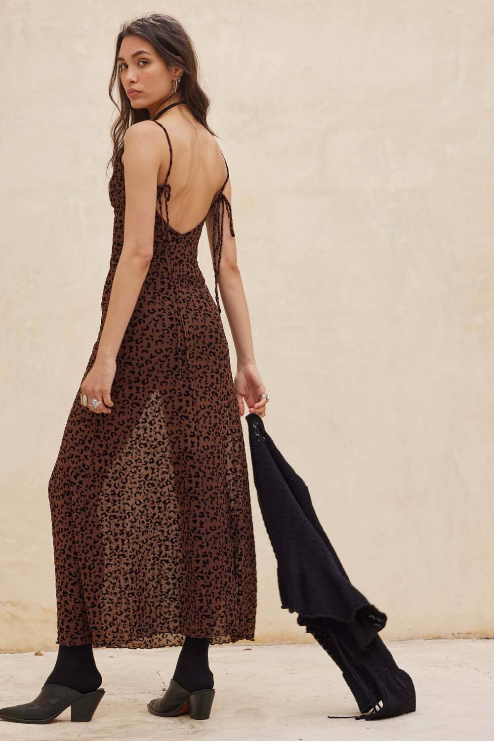 Promesa USA - Wholesale Dress - Women's - Flocked Leopard Mesh Cowl-Neck Maxi Dress11