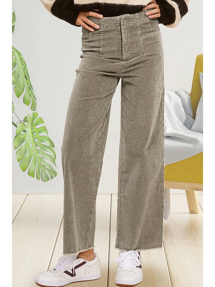 La Miel - Wholesale Pants - Women's - MCP4220-Mineral Washed High Waisted Wide Leg Corduroy Pants15